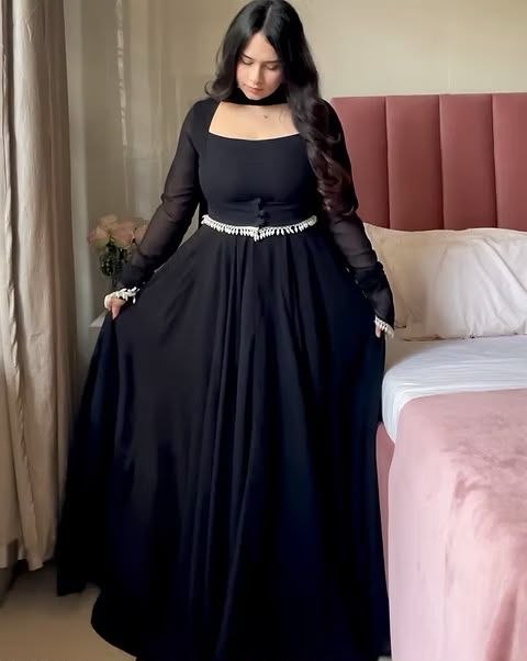 Wonderfully faux georgette black anarkali