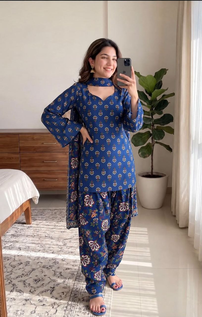 Wonderfull cotton blue salwar suit