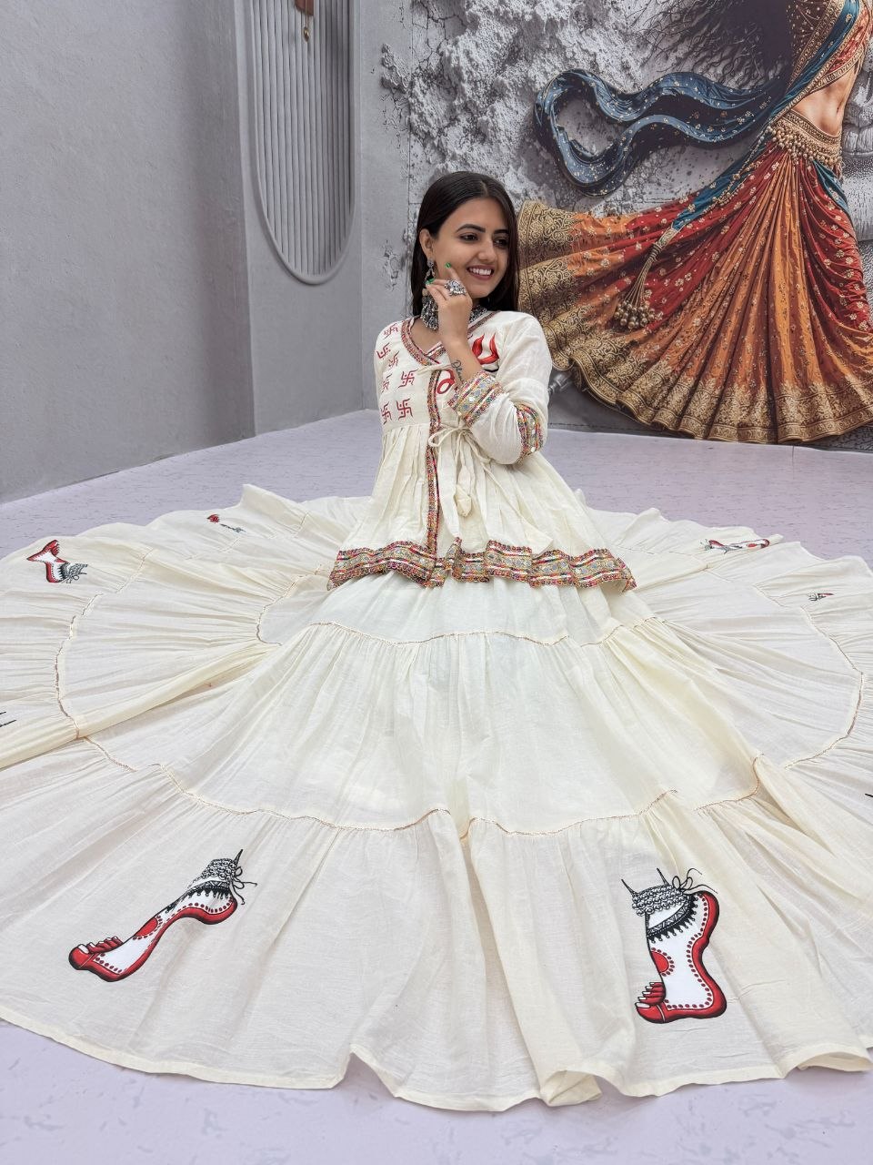 Superlatively cotton white lehenga choli