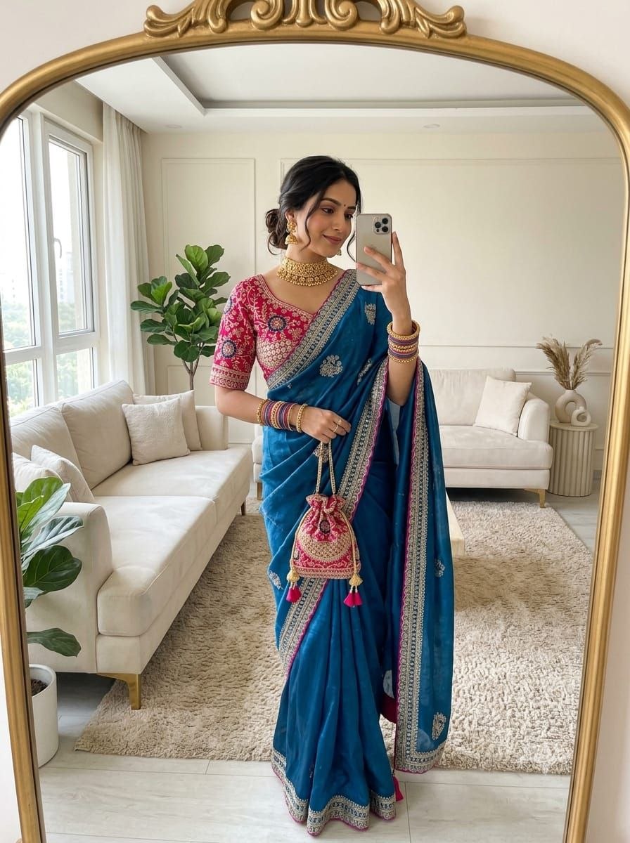 Sweethearts embroidery satin teal saree
