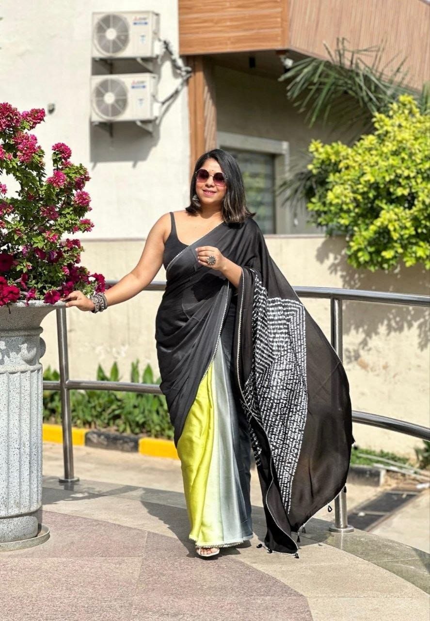 Model digital print silk black saree