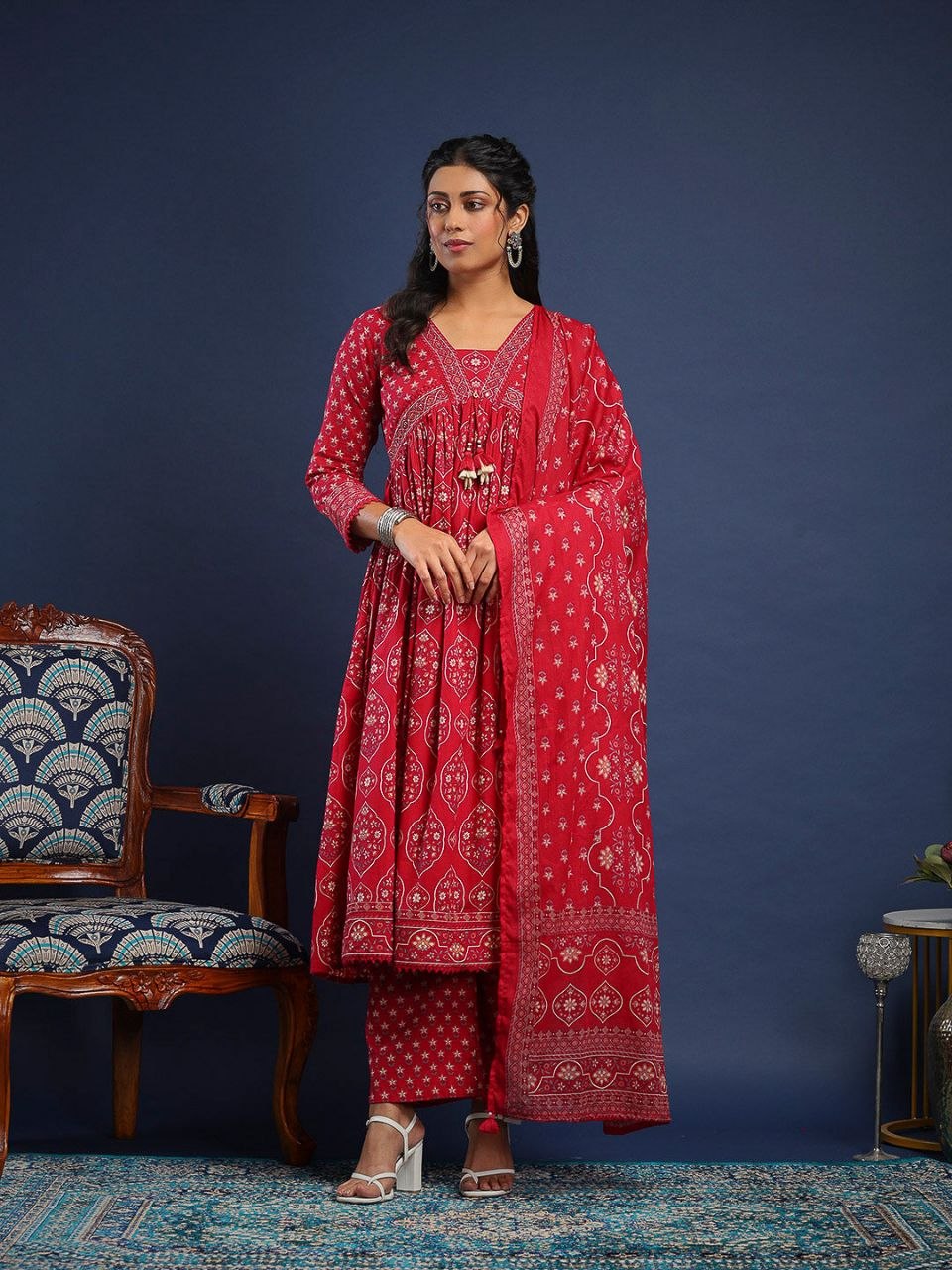 Assured pure cotton red anarkali suit