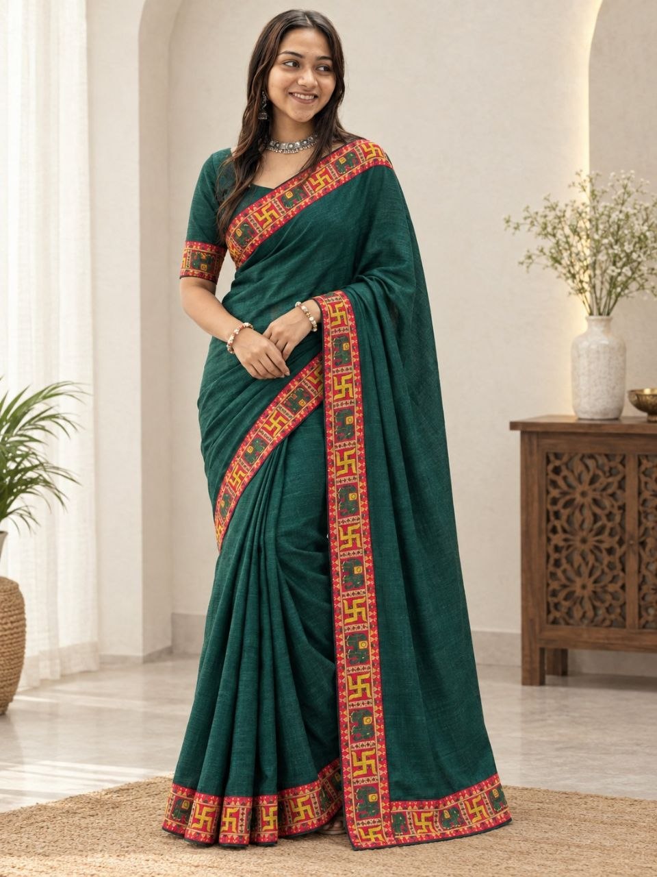 Ocassion vichitra silk green saree