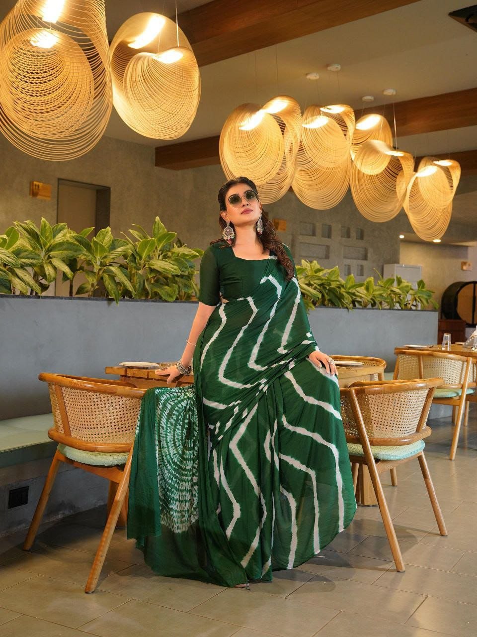 Gorgeous chinnon green saree
