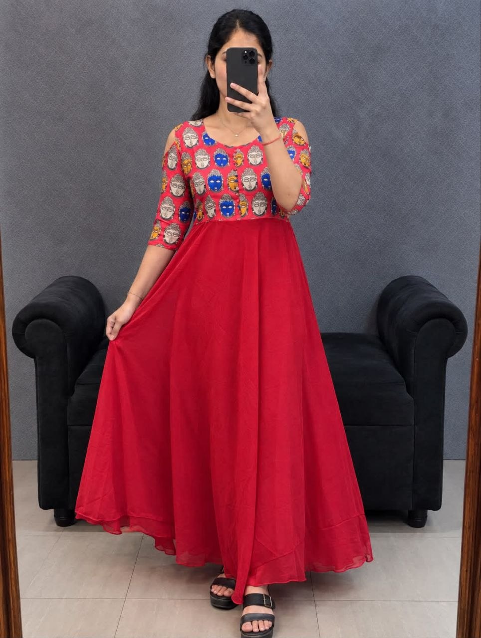 Launching digital print maslin cotton red gown