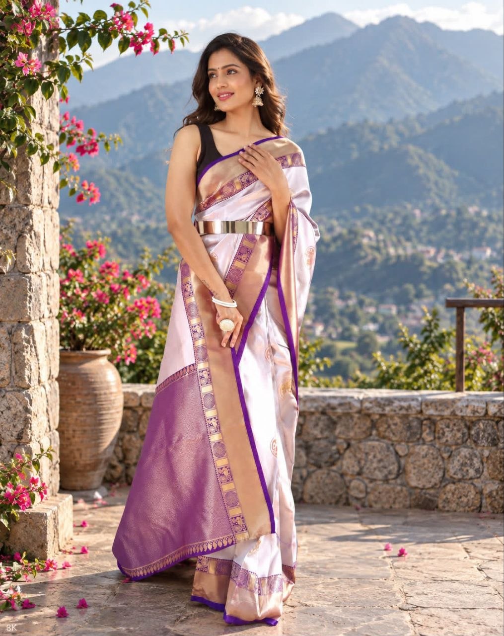 Present jacquard rich pallu silk purple saree