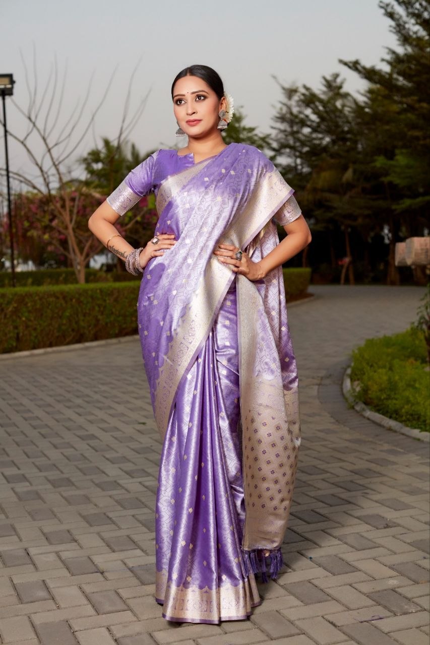 Specialties dola silk purple saree