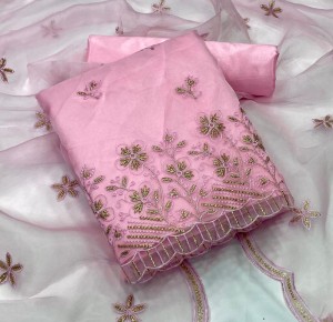 Designer Dresses Pink Organza With Embroidery Work