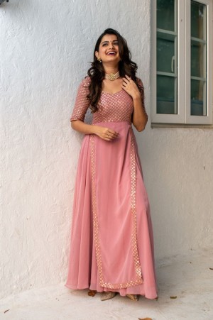 Dusty Pink Anarkali Suit Sequence With Emroidery Work