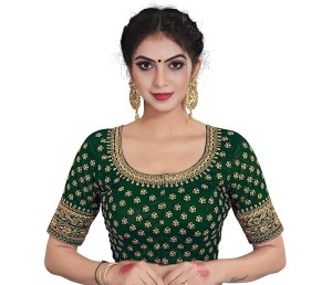 Neckless Green Blouse Work And Heavy Jari Work