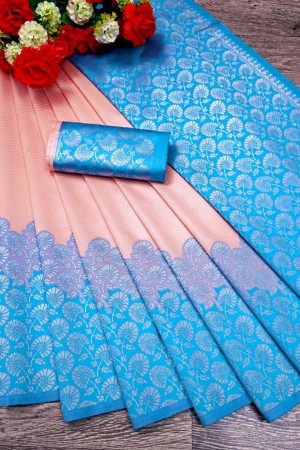 Soft Blue Lichi Silk Saree With Extra Ordinary Design & Rich Pallu
