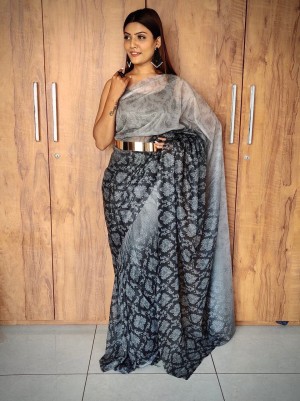 Designer Black Coloured Digital Print With Ready To Wear Saree