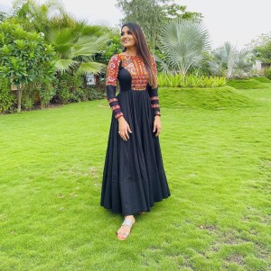 Embroidered Rayon Black Gown for Navratri Special