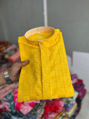 Designer rayon yellow kurta with pajama