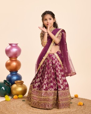 Heavy embroidery net maroon and red and pink lehenga