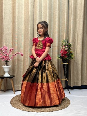 Full stiched maroon and yellow lehenga