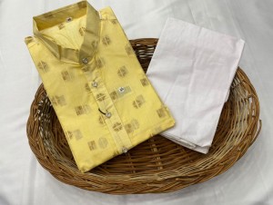 Designer pure cotton yellow and gray and maroon kurta with pajama