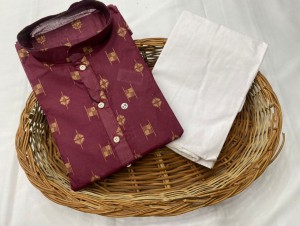 Latest maroon and yellow cotton kurta with pajama